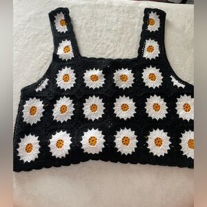 Blue Rain White and Orange Cropped Tank Top